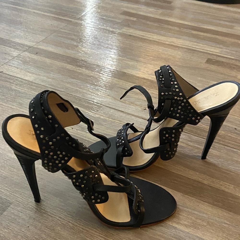 Black studded leather heels by Lamb.. good condition